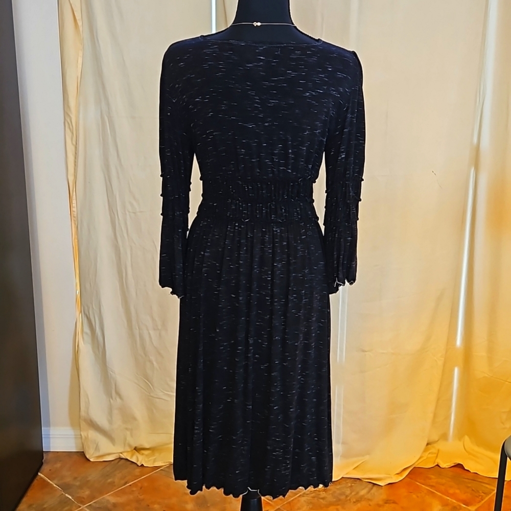 Max Studio V-neck 3 Quarter Inch Sleeves Black Dress With Specs Of White Dye - Picture 5 of 9